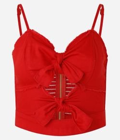 Blusa de Alça em Sarja com Laços e Detalhes Puídos