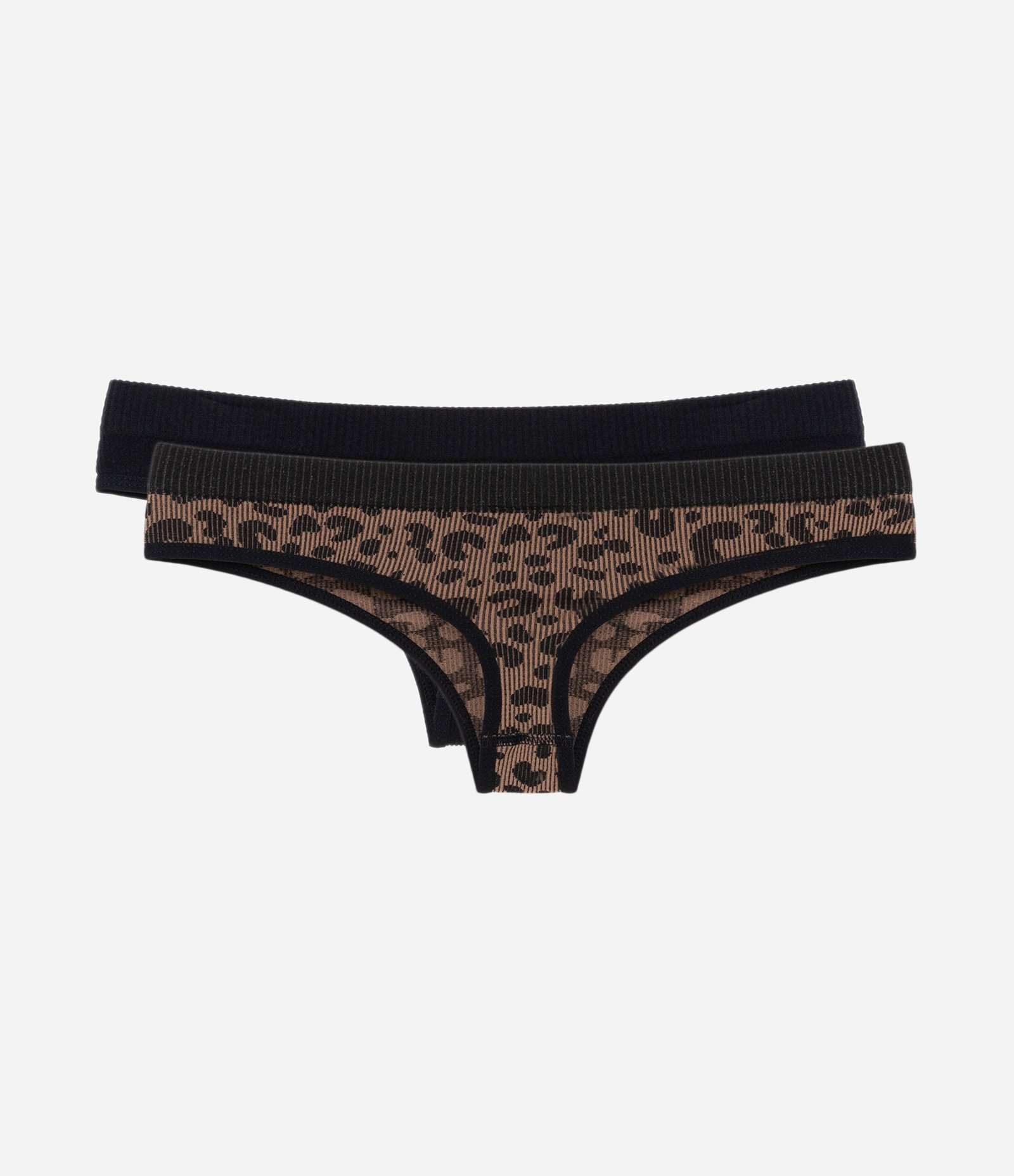 Kit 02 Calcinhas Biquíni Fio Seamless Estampada de Oncinha Preto/Marrom 2