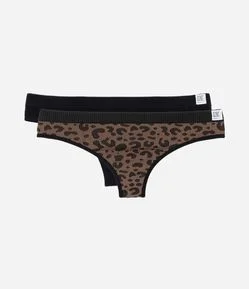 Kit 02 Calcinhas Biquíni Fio Seamless Estampada de Oncinha