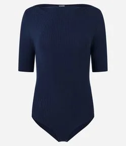 Body em Ribana com Decote Canoa e Manga Curta