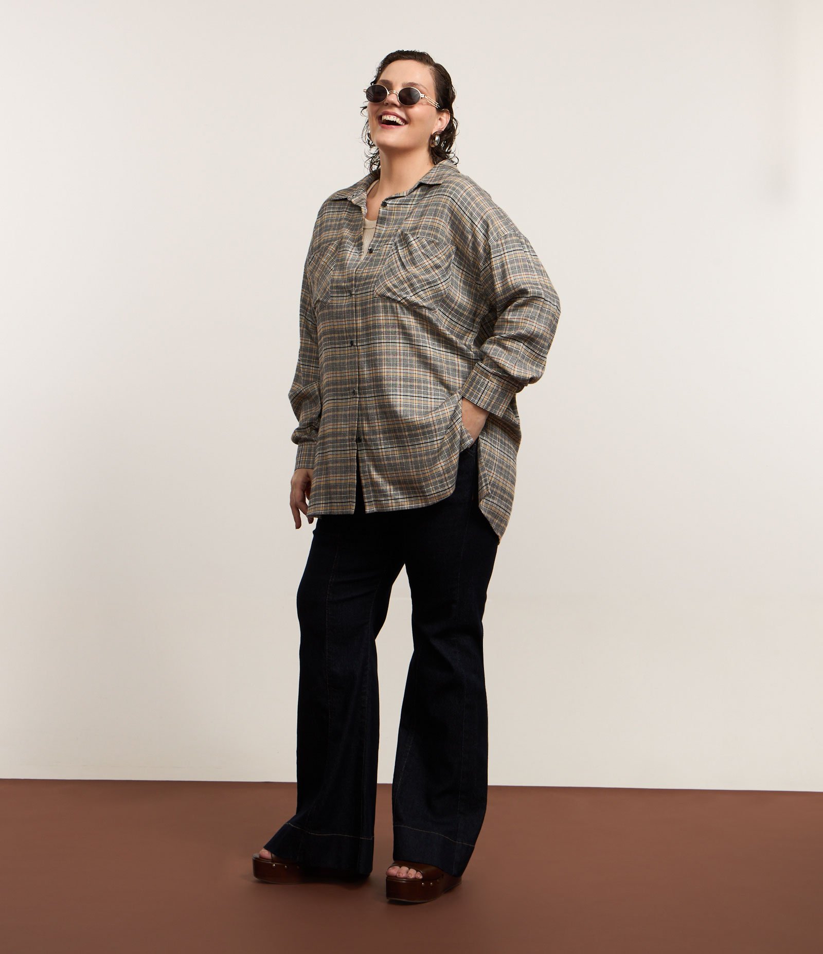 Camisa Flanela Xadrez Curve & Plus Size Cinza 2