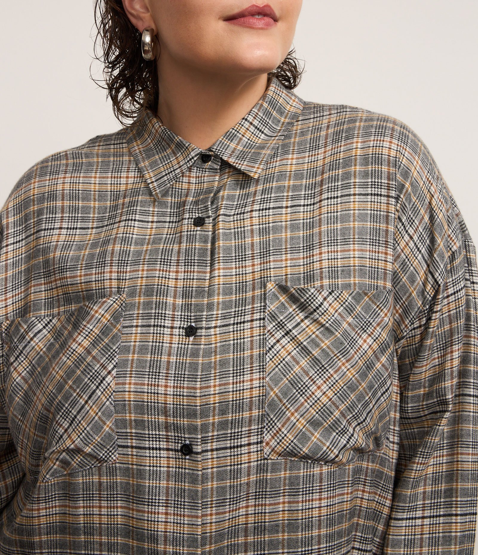 Camisa Flanela Xadrez Curve & Plus Size Cinza 4