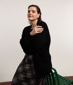 Cardigan em Tricô com Manga Bufante Curve & Plus Size