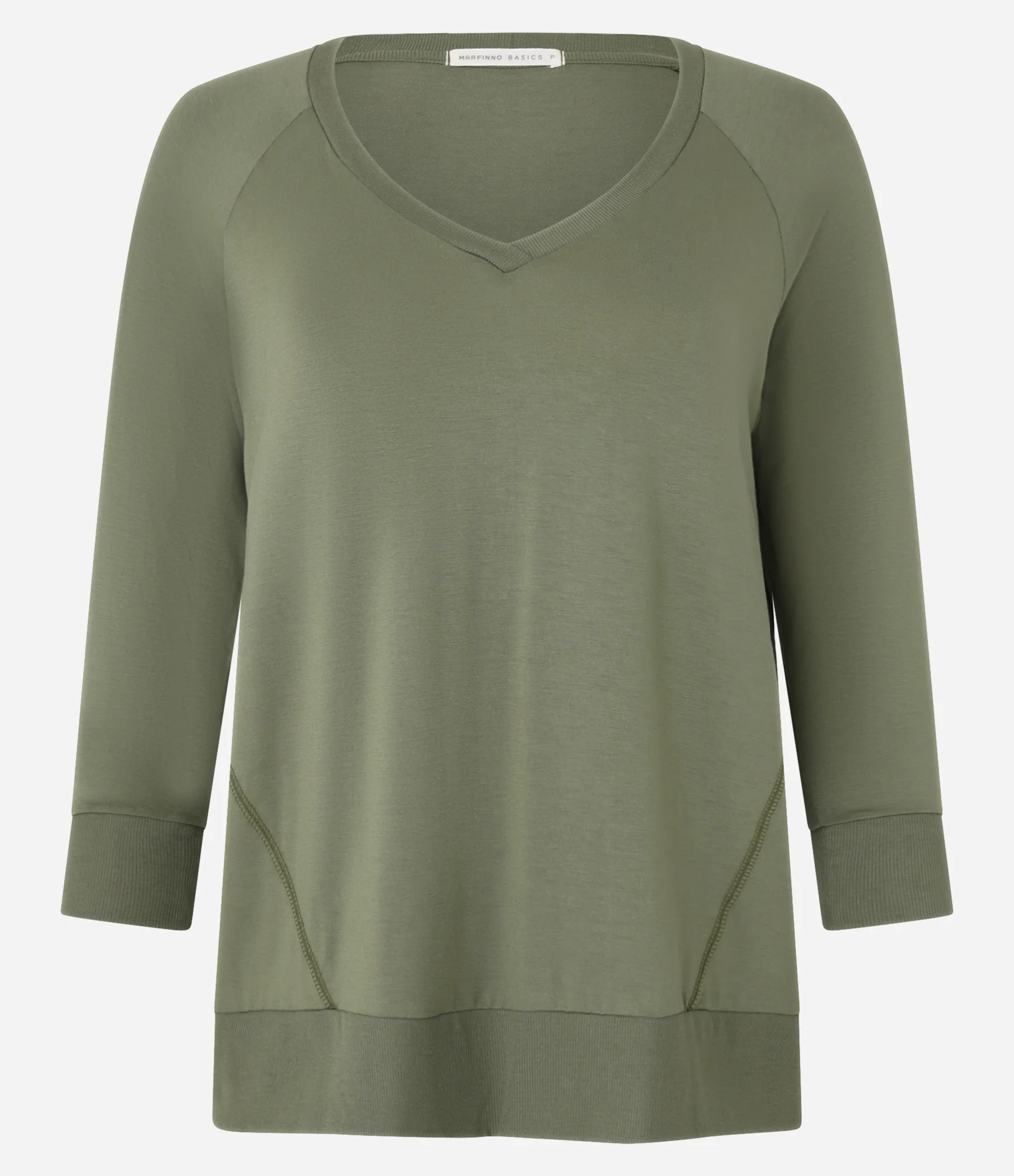 Blusa Básica em Viscose com Manga 3/4 e Decote V Verde 1