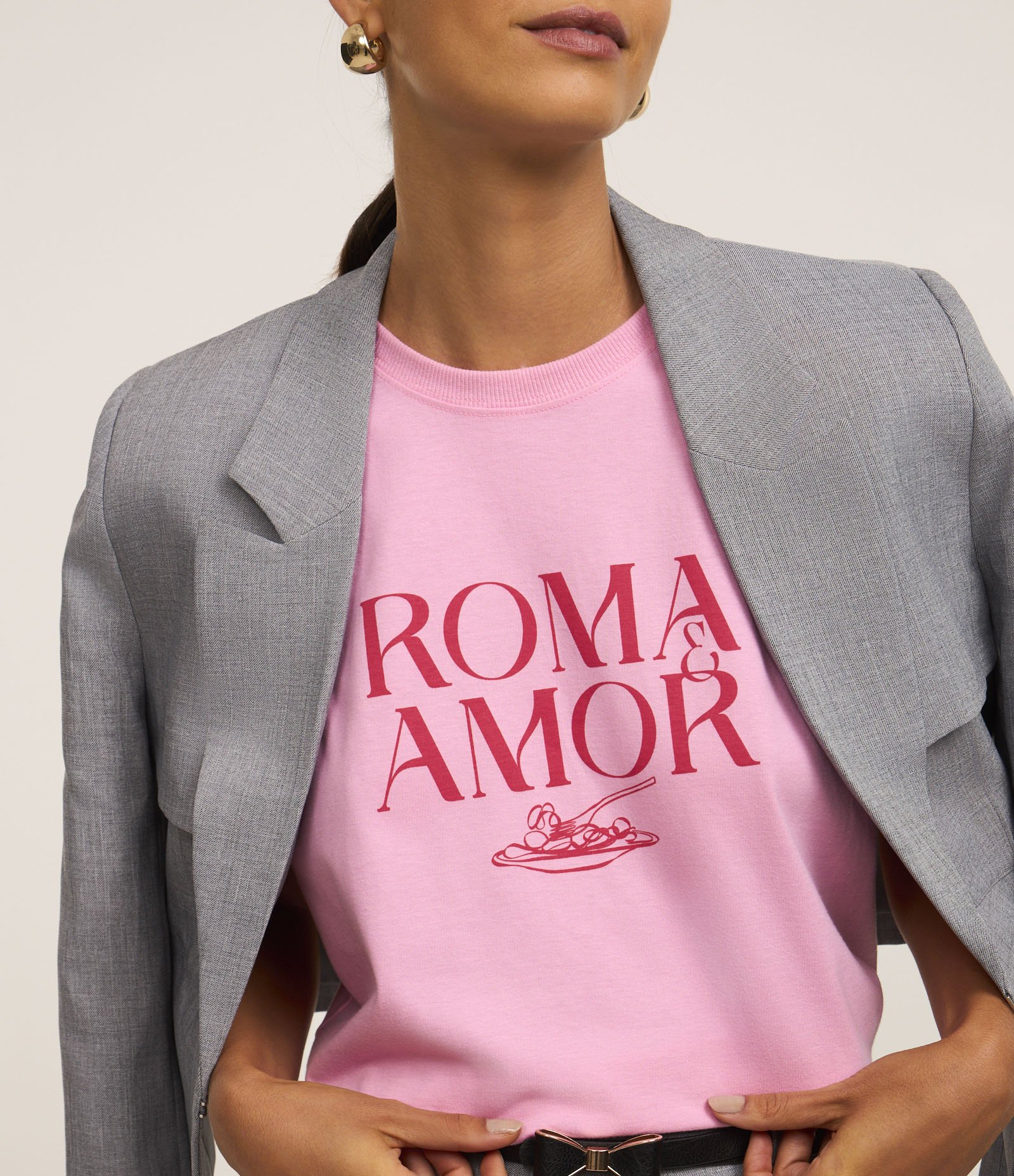 Camiseta em Algodão com Estampa Roma & Amor Rosa 1