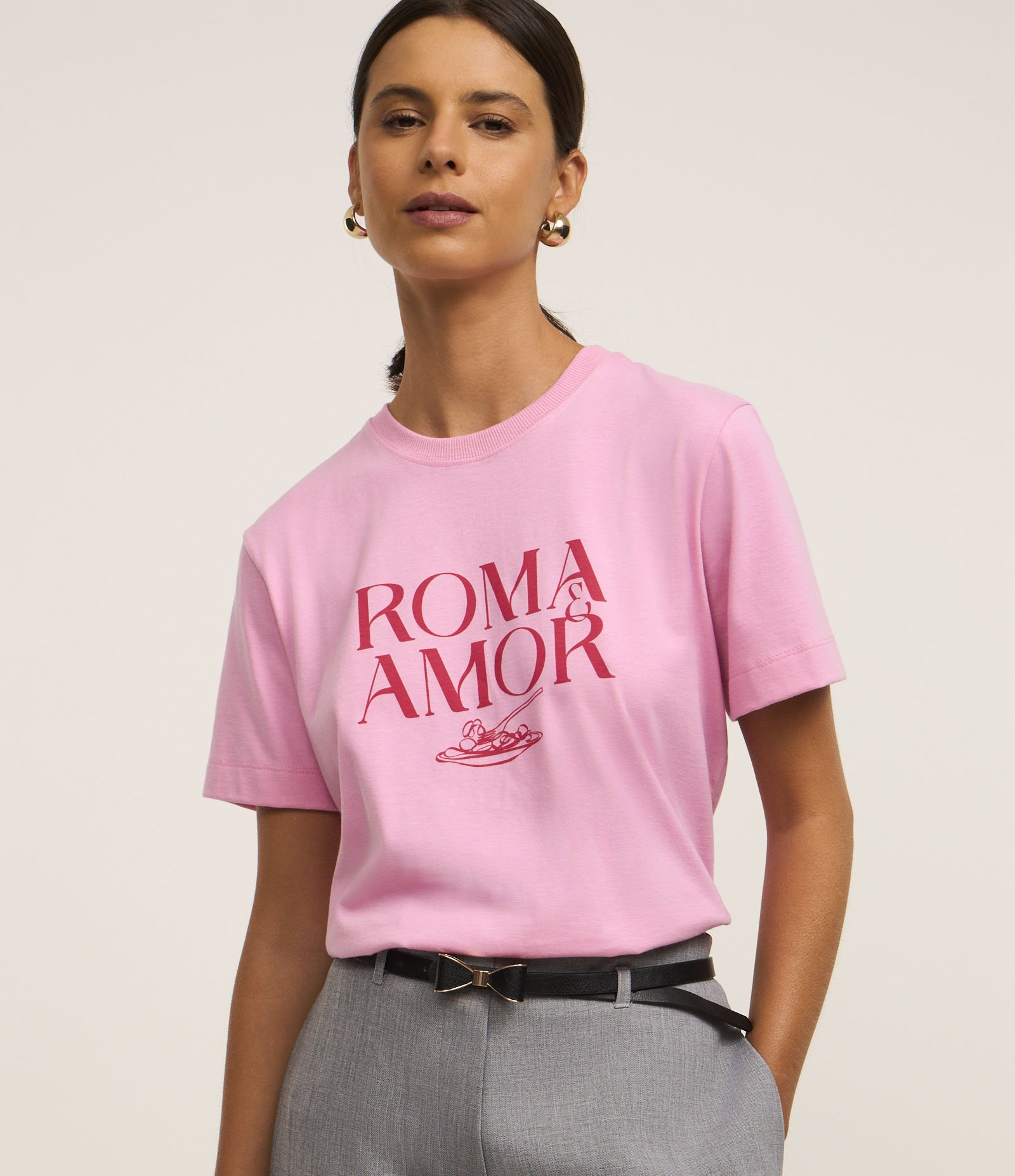 Camiseta em Algodão com Estampa Roma & Amor Rosa 2