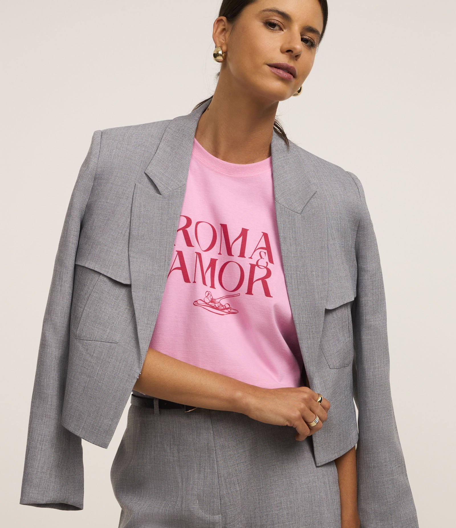 Camiseta em Algodão com Estampa Roma & Amor Rosa 4