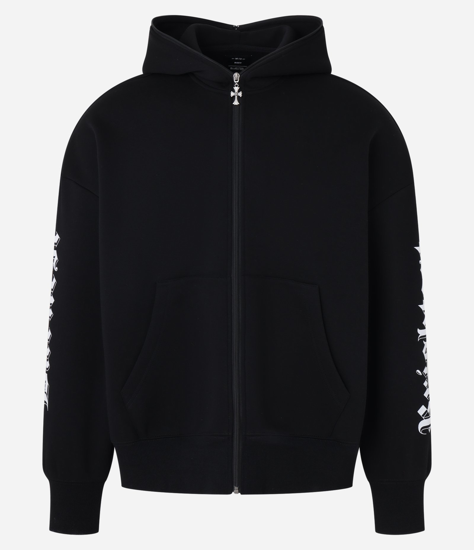 Casaco Boxy com Estampa Lettering e Zíper Pingente de Cruz Preto 8