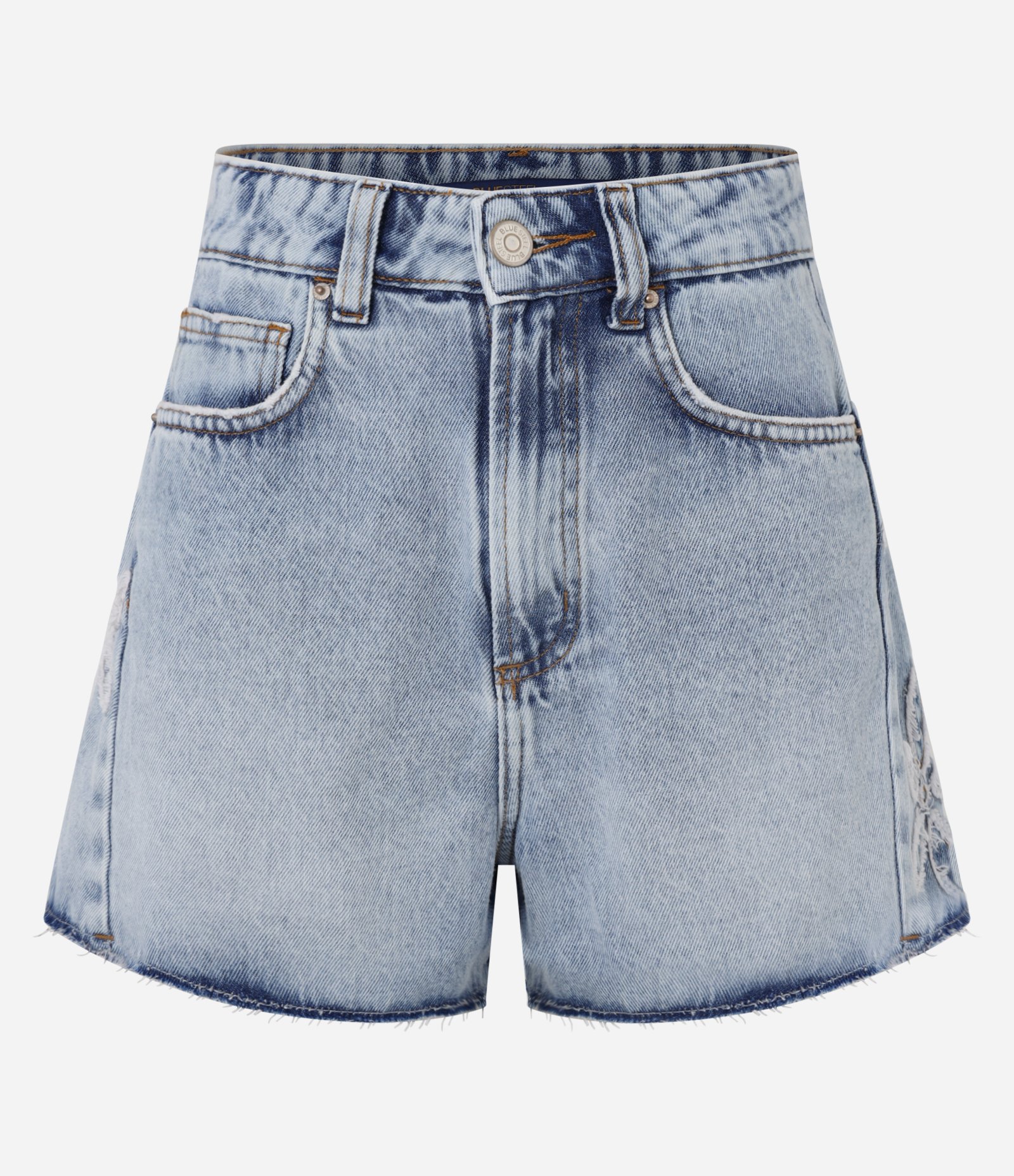 Short Slim em Jeans com Bordado de Flores Lateral Azul 7