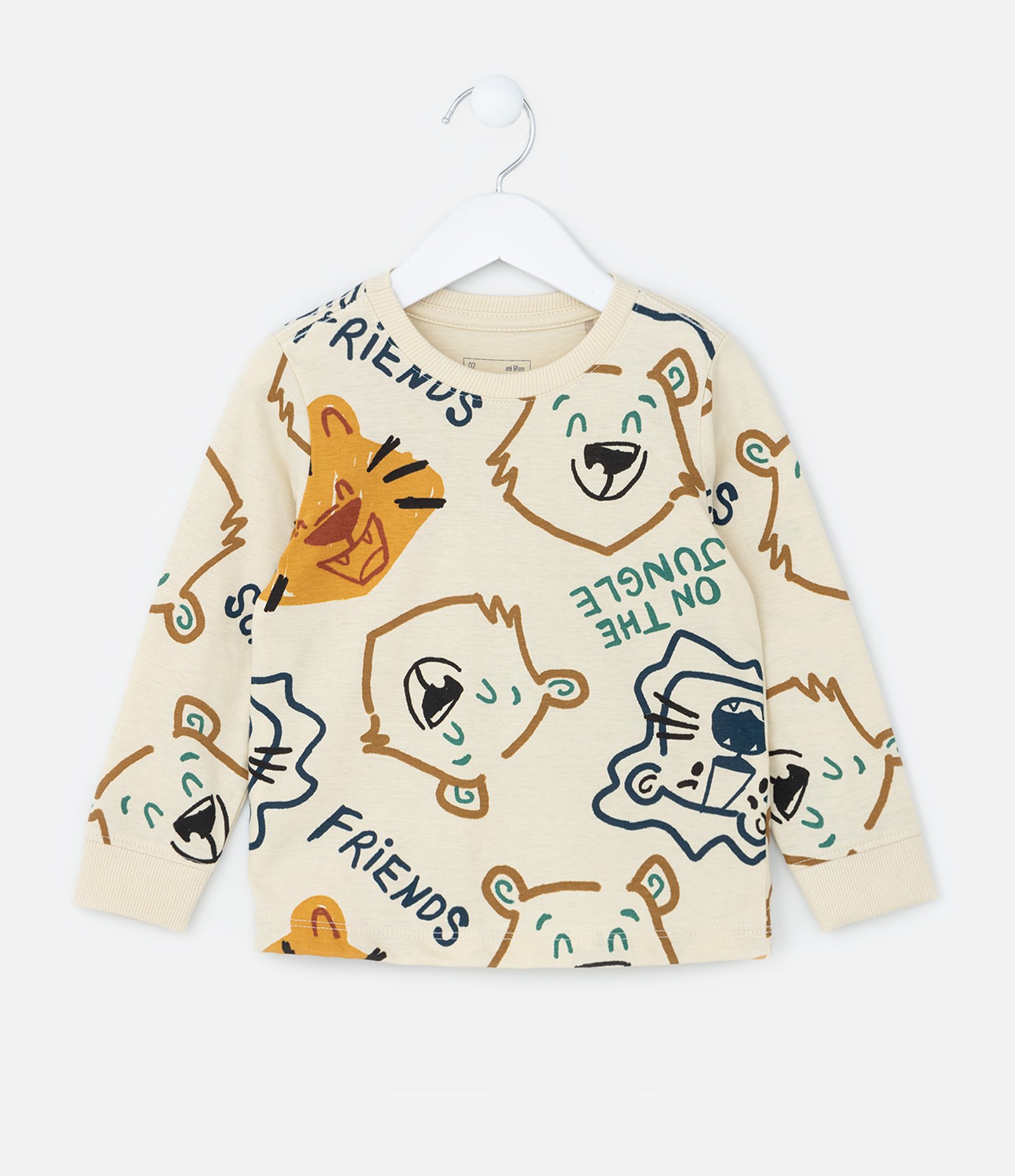 Camiseta Infantil com Estampa Outline e Bichinhos - Tam 1 a 5/6 Anos Bege 1