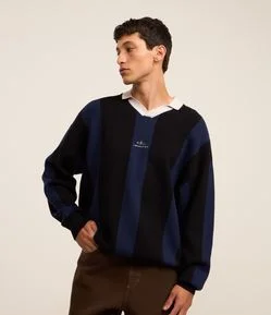 Suéter em Tricô com Gola Polo e Bordado Localizado