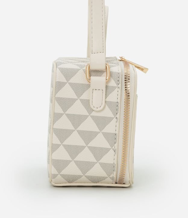 Bolsa Camera Bag Pequena em PU com Dois Tipos de Alça e Estampa Triângulos