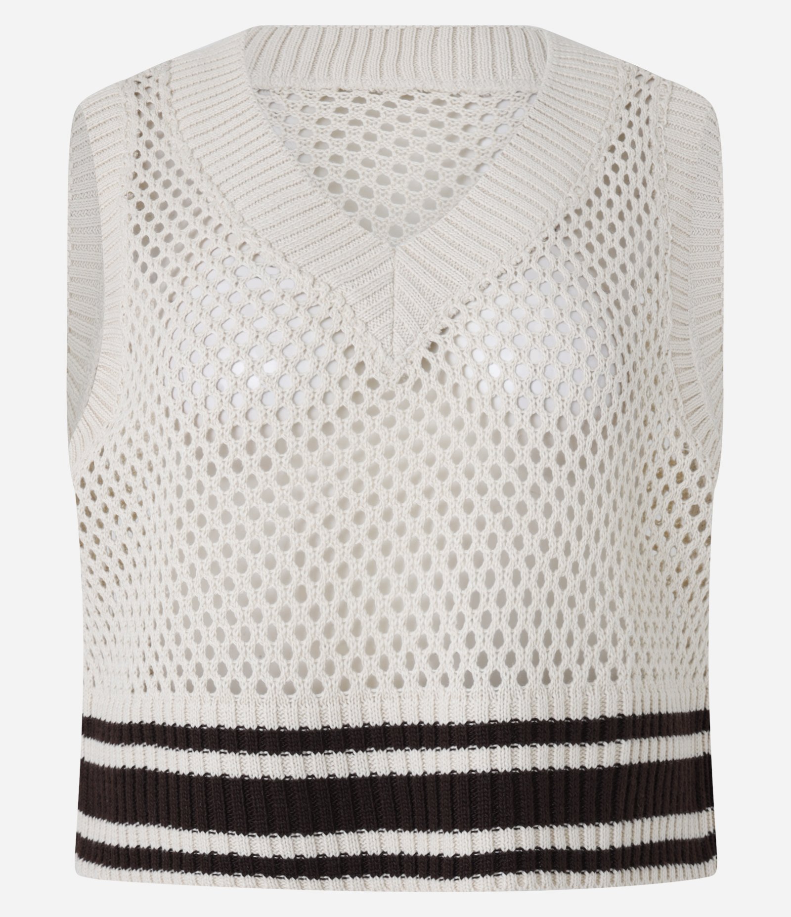 Colete Esportivo com Textura Furadinha em Tricô e Barra Listrada Off White 4