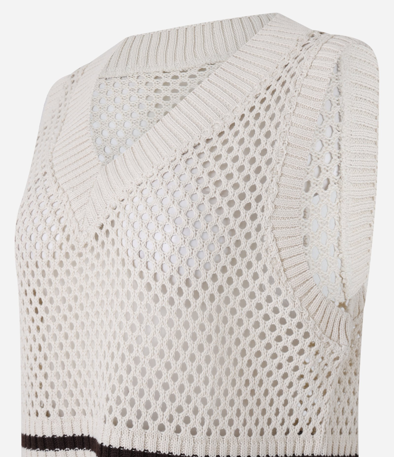 Colete Esportivo com Textura Furadinha em Tricô e Barra Listrada Off White 5