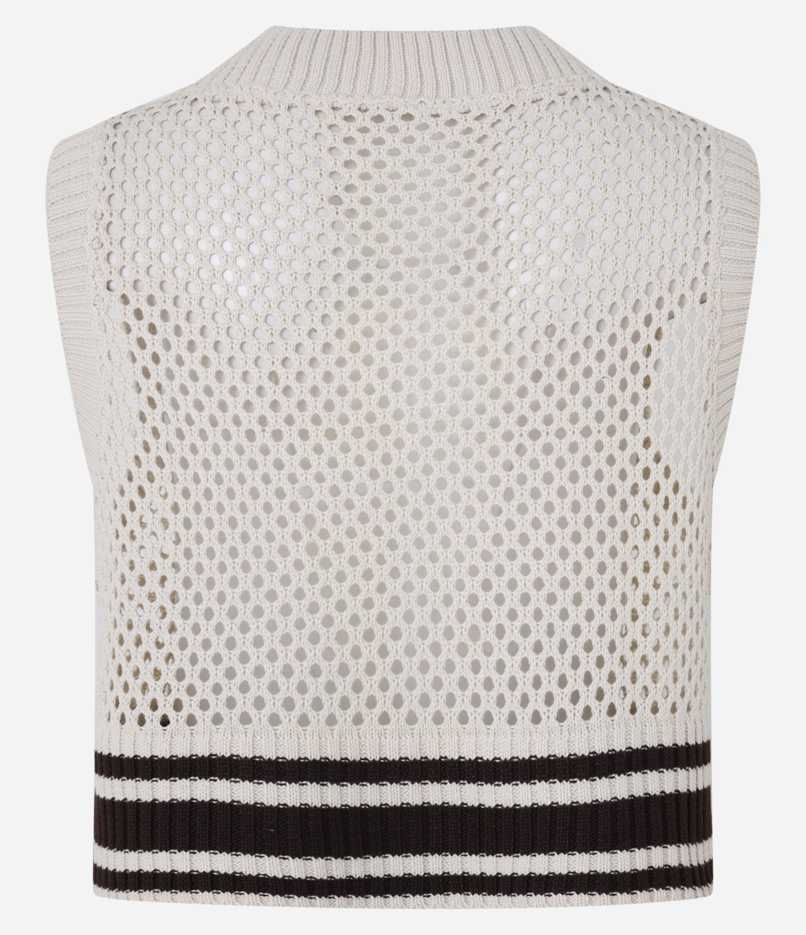 Colete Esportivo com Textura Furadinha em Tricô e Barra Listrada Off White 6