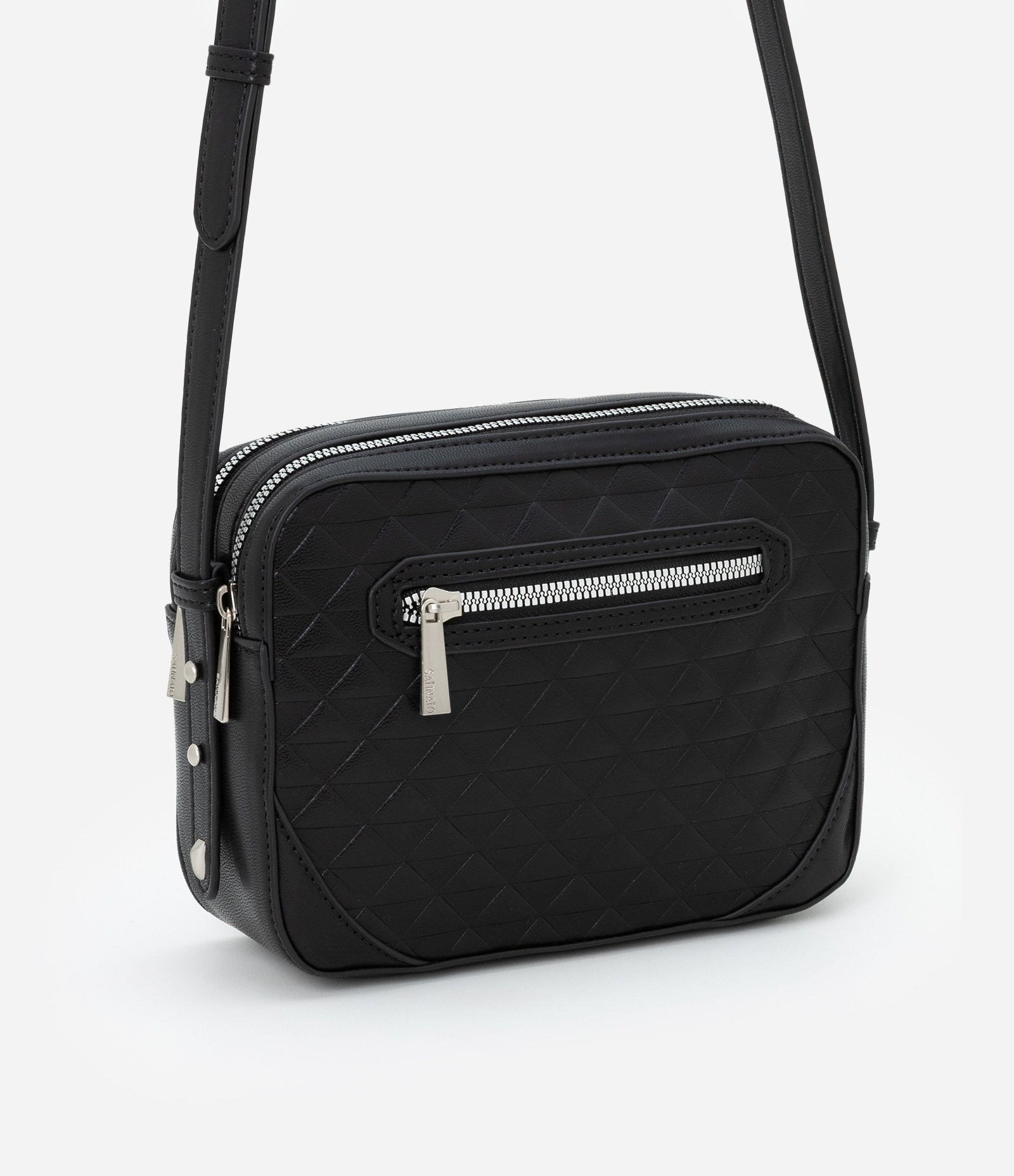 Bolsa Transversal Pequena com Textura Preto 1