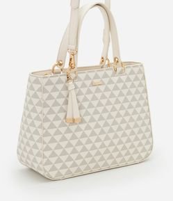 Bolsa Satchel Média em PU com Duas Alças e Estampa Triângulos