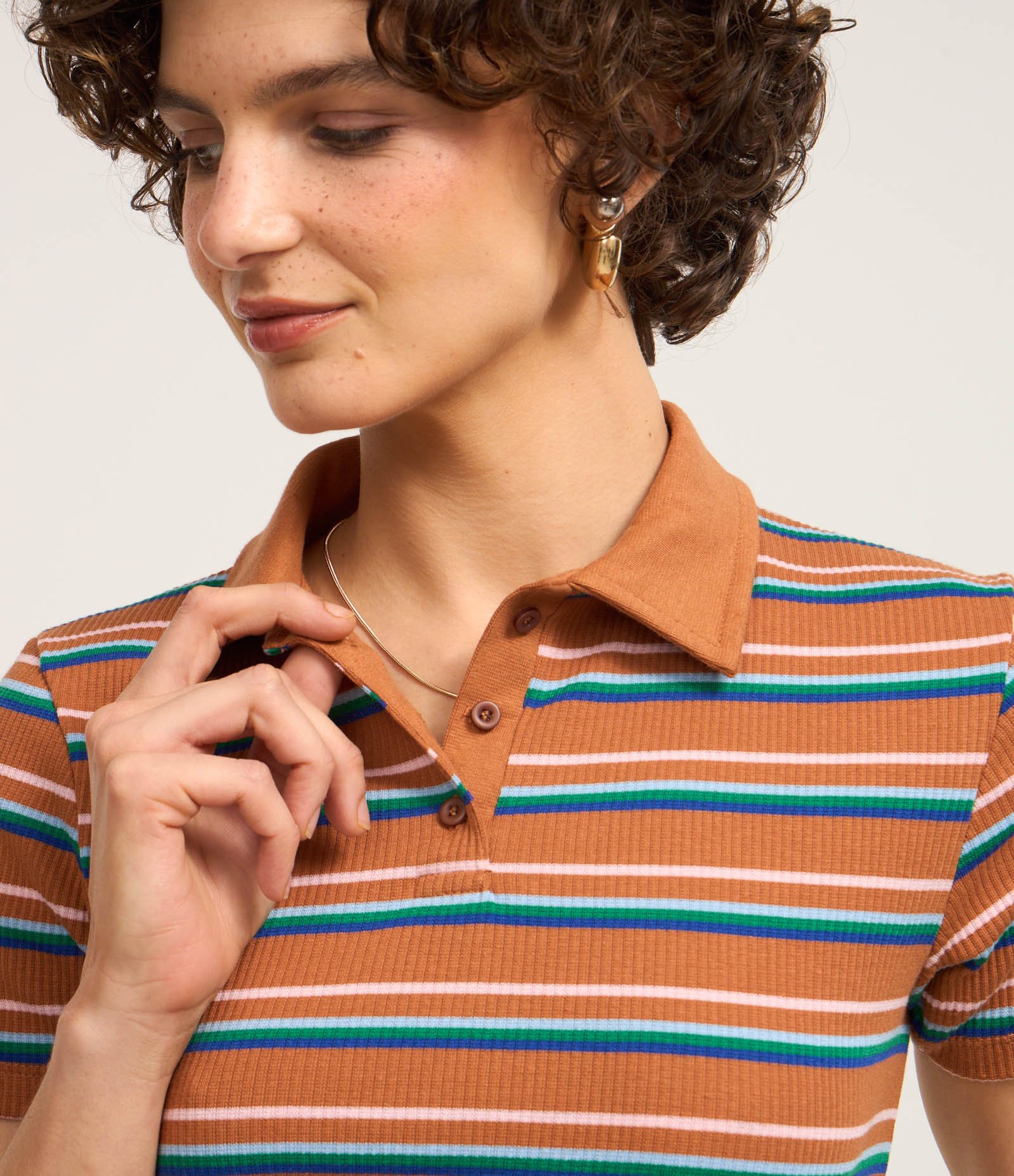 Blusa Polo em Ribana Listrada Laranja 3