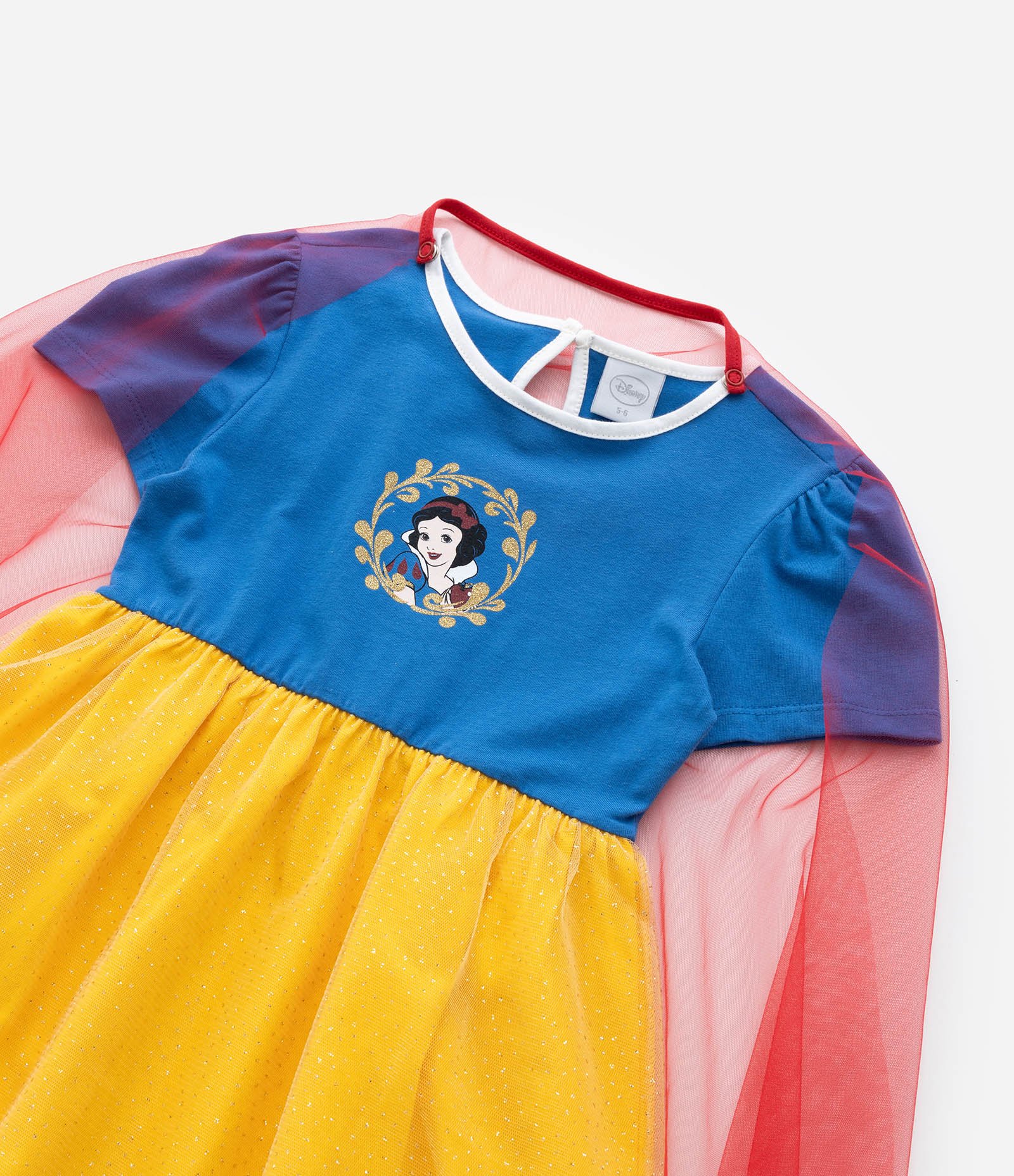 Vestido Infantil com Estampa da Branca de Neve - Tam 3 a 8 Anos Azul/Amarelo 9