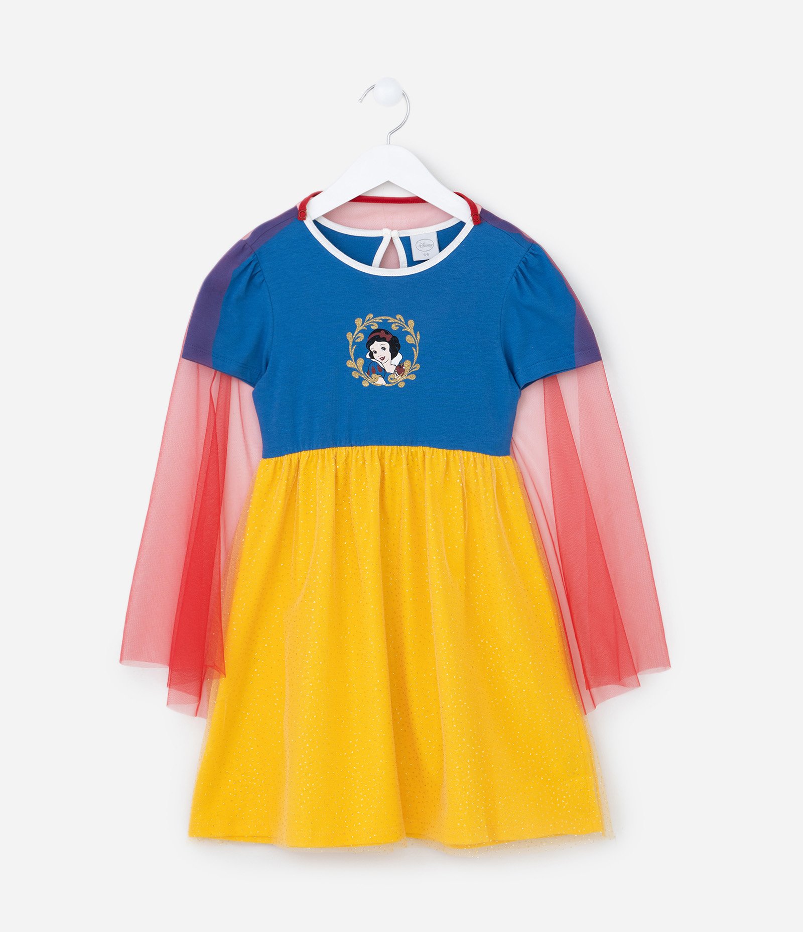 Vestido Infantil com Estampa da Branca de Neve - Tam 3 a 8 Anos Azul/Amarelo 1