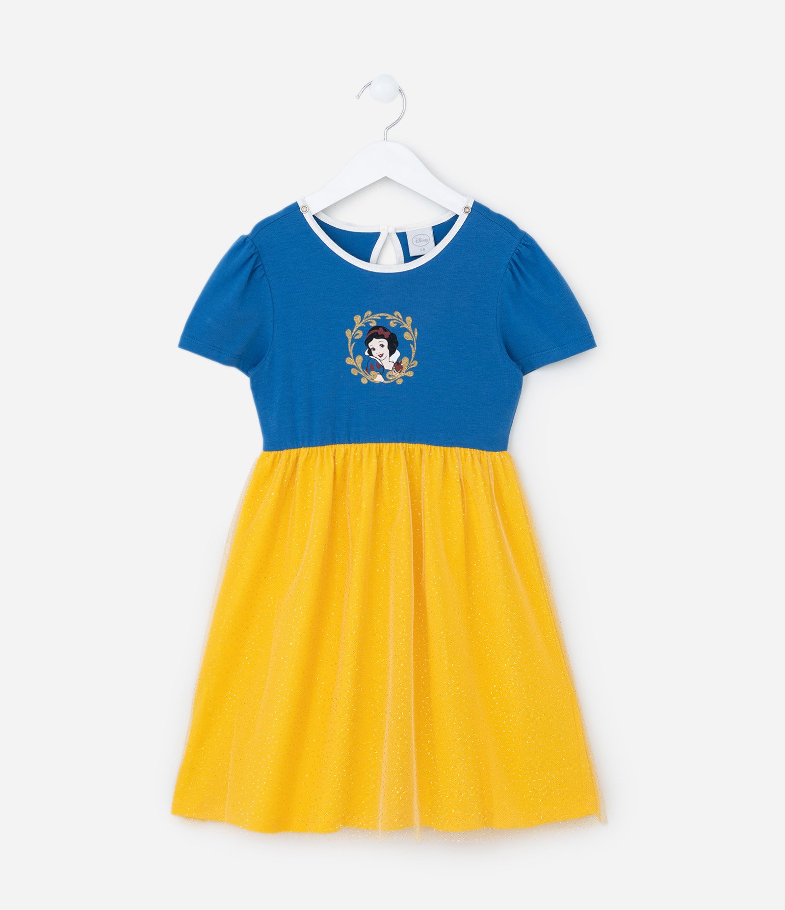 Vestido Infantil com Estampa da Branca de Neve - Tam 3 a 8 Anos Azul/Amarelo 7