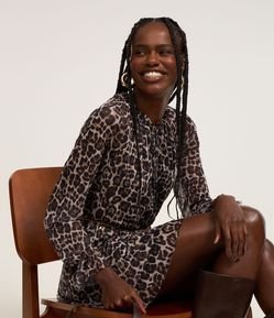 Vestido Curto em Tule com Estampa Anima Print e Babados