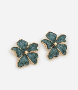 Brinco Botão Formato Flor com Detalhes Metalizados