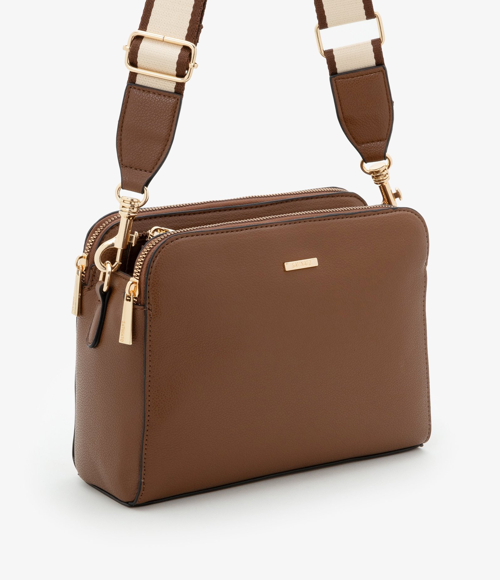 Bolsa Transversal Média em PU com Alça Gorgorão Marrom 1