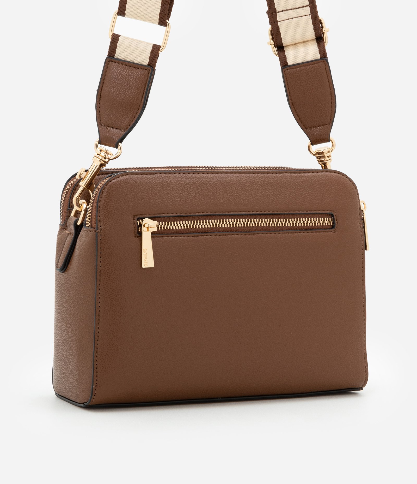 Bolsa Transversal Média em PU com Alça Gorgorão Marrom 3
