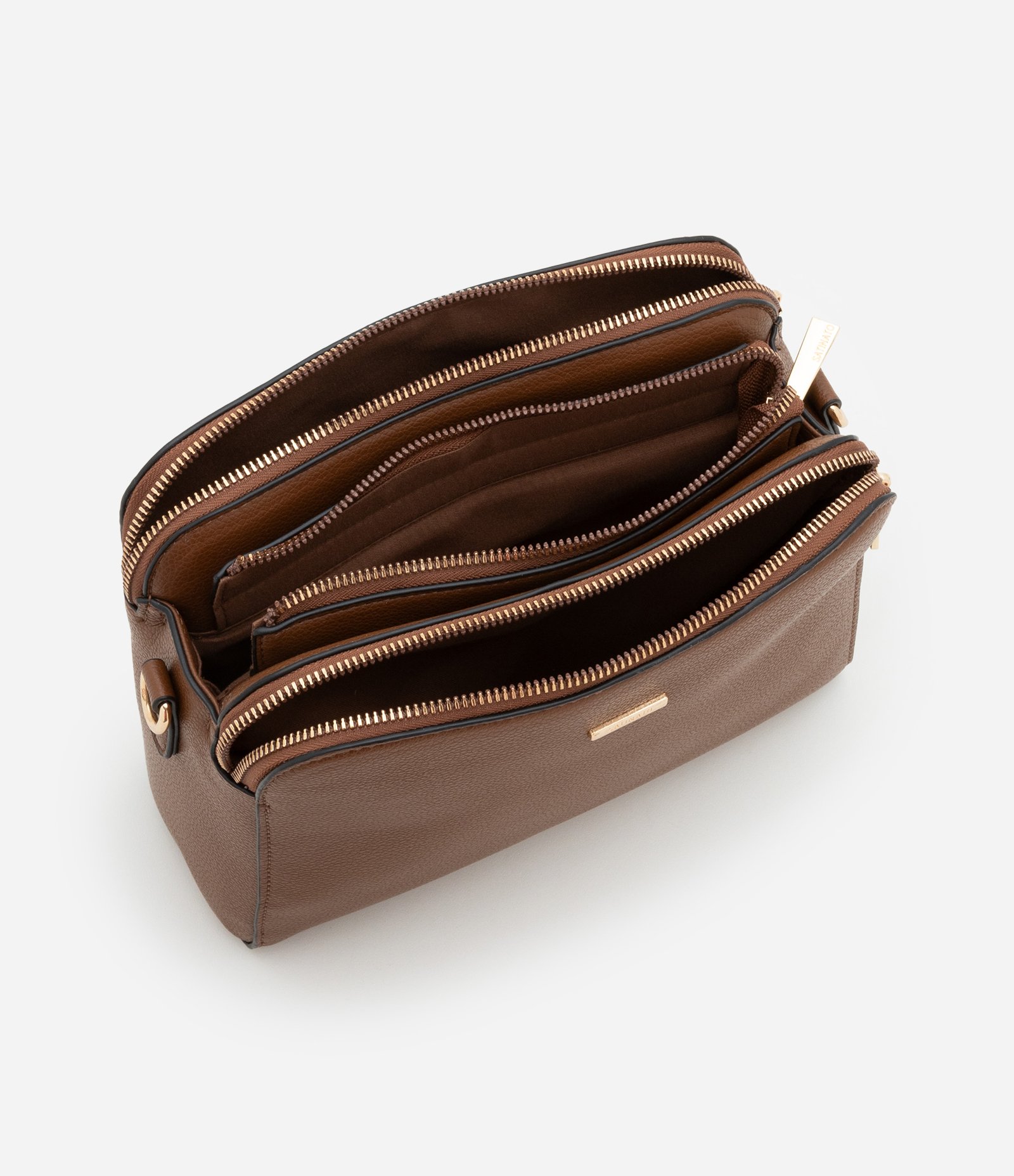 Bolsa Transversal Média em PU com Alça Gorgorão Marrom 4