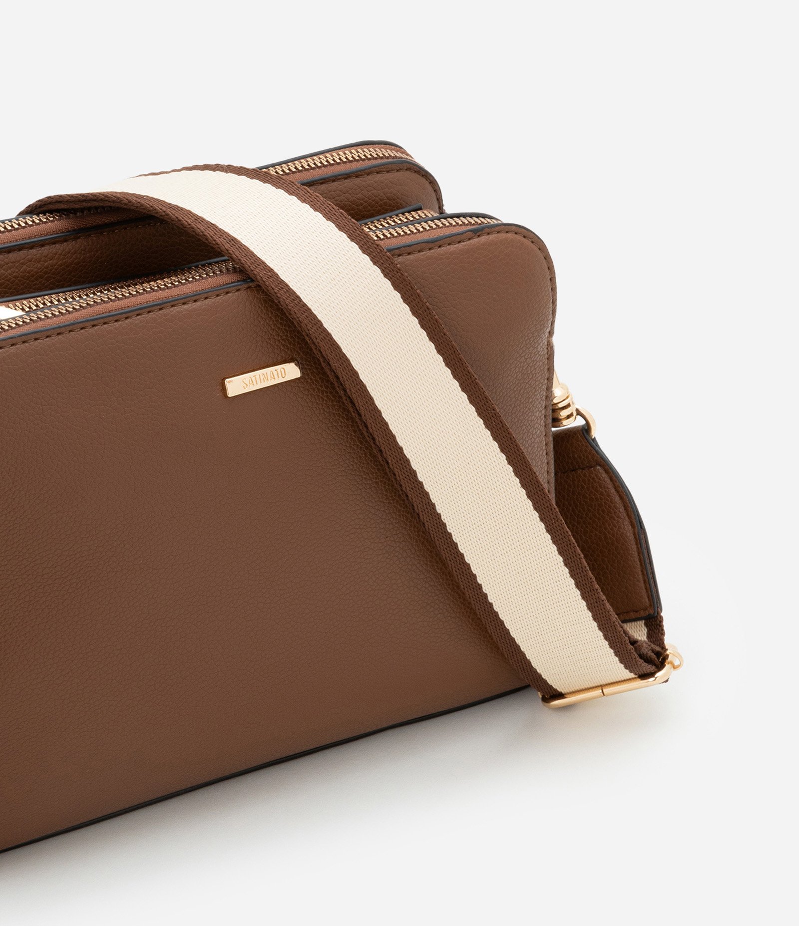 Bolsa Transversal Média em PU com Alça Gorgorão Marrom 5