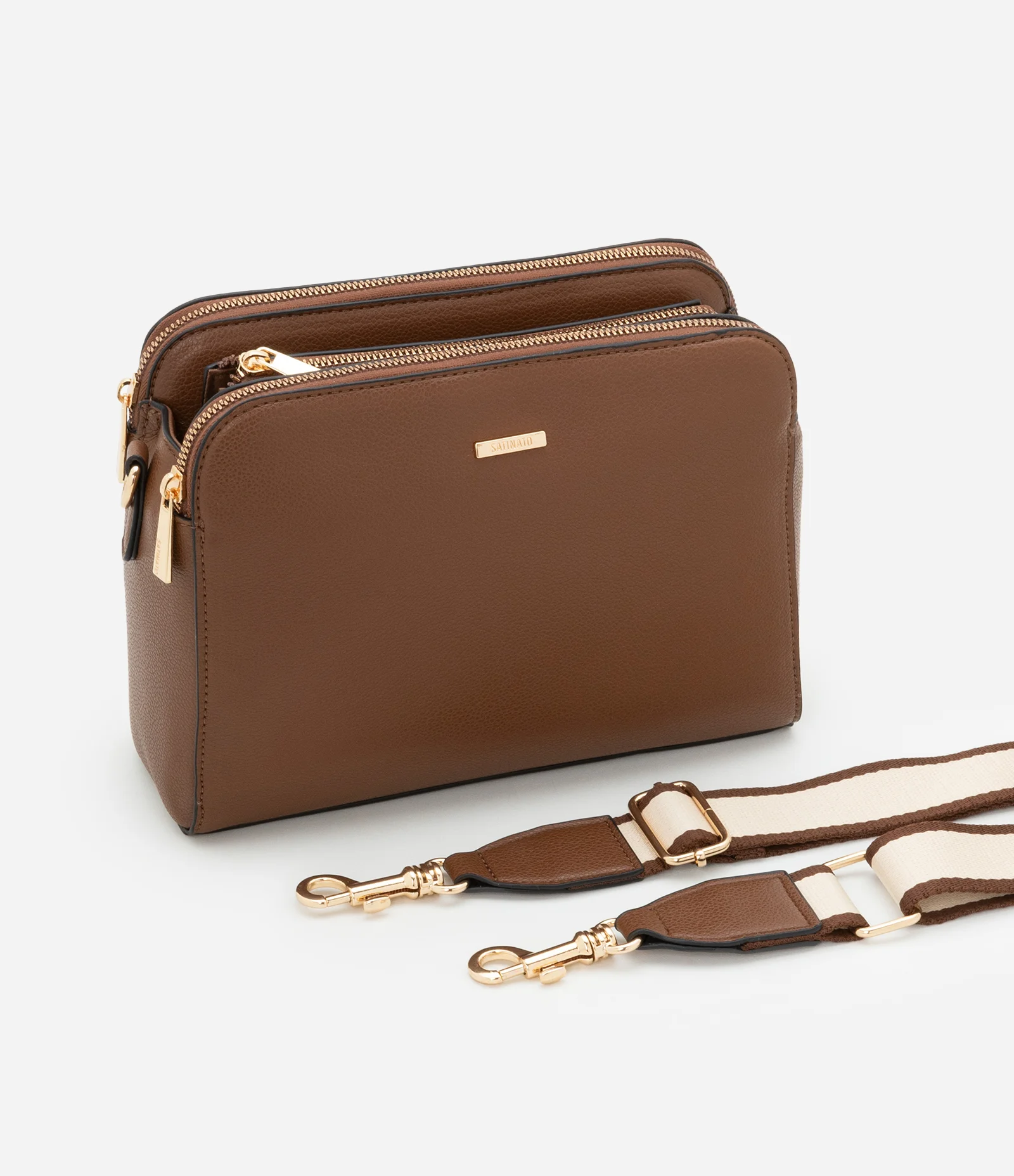 Bolsa Transversal Média em PU com Alça Gorgorão Marrom 6