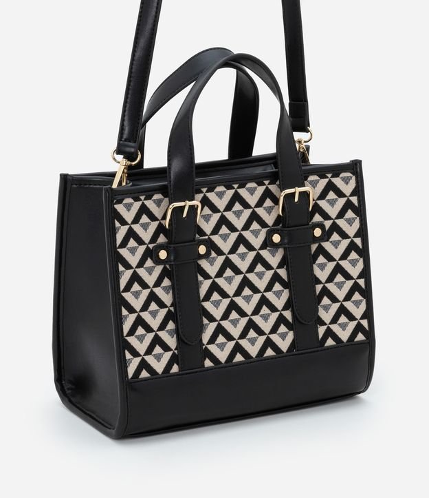 Bolsa Satchel Pequena com Duas Alturas de Alças e Estampa Triângulos