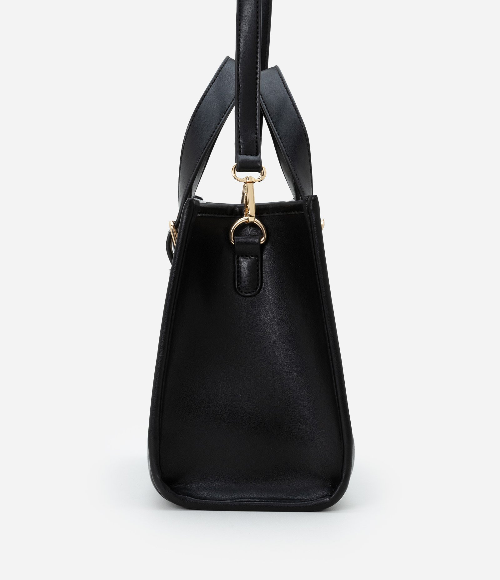 Bolsa Satchel Pequena com Duas Alturas de Alças e Estampa Triângulos Preto/ Off White 3