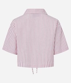 Camisa em Sarja Listradinha com Amarração de Lacinhos