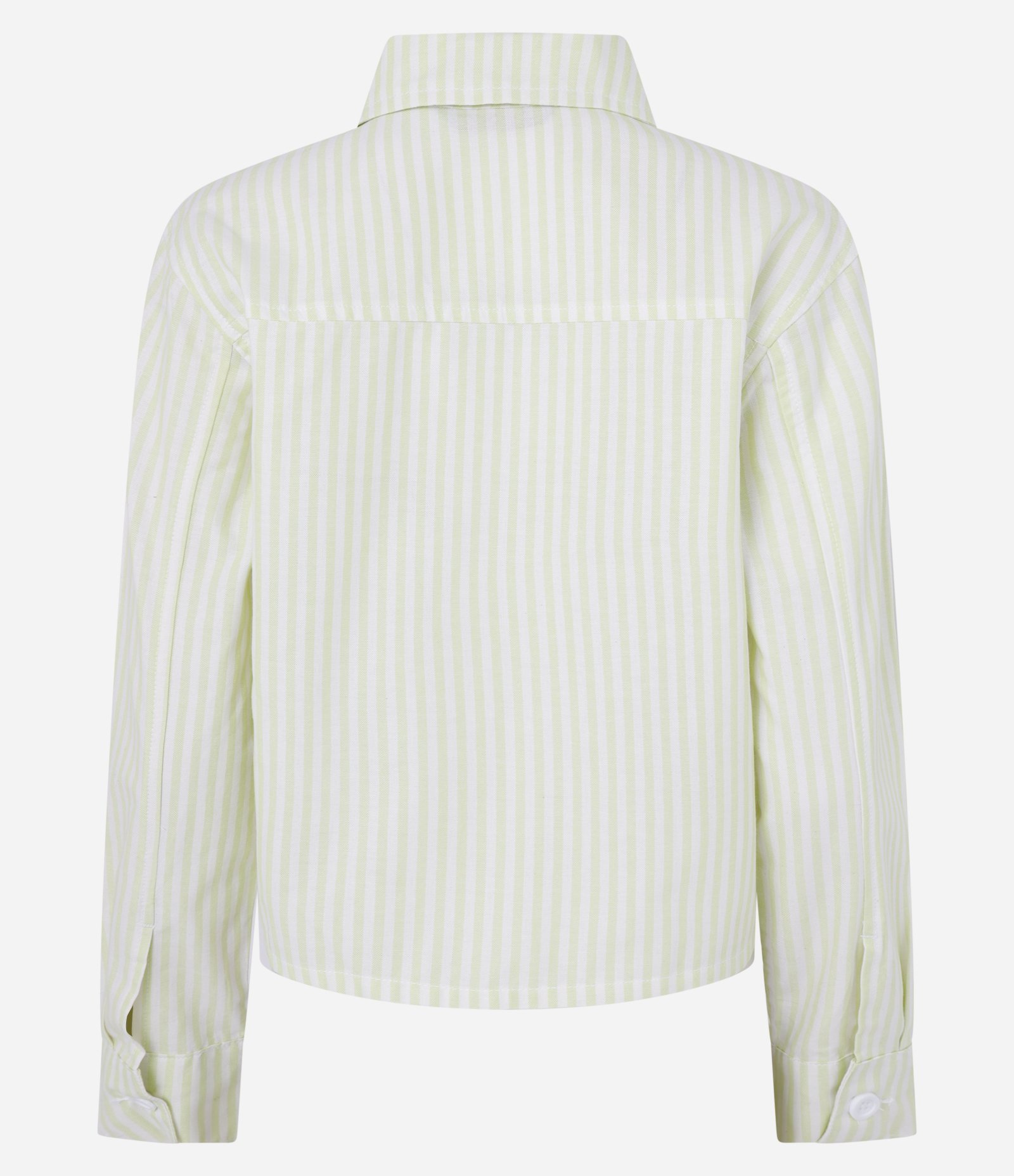 Camisa em Sarja Listradinha com Amarração de Lacinhos Branco/Amarelo 6