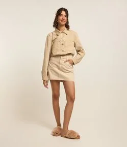 Saia Cintura Alta em Jeans com Barra a Fio