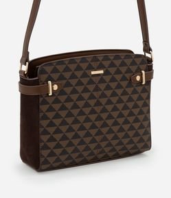 Bolsa Transversal Média com Costura Detalhes Laterais e Estampa Triângulo