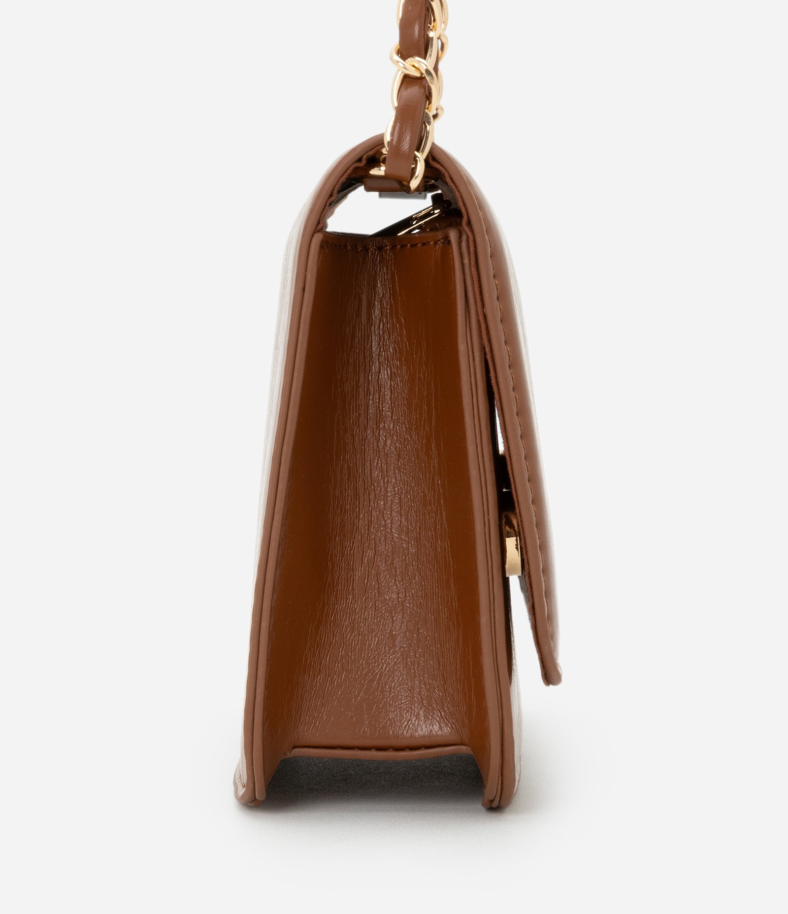 Bolsa Transversal Pequena em PU com Alça Corrente Marrom 2