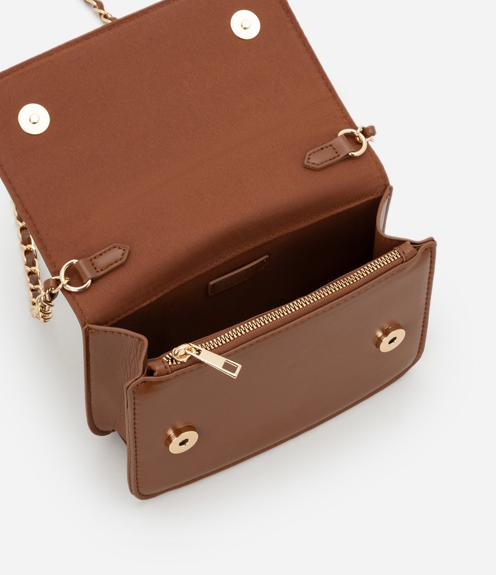 Bolsa Transversal Pequena em PU com Alça Corrente Marrom 4