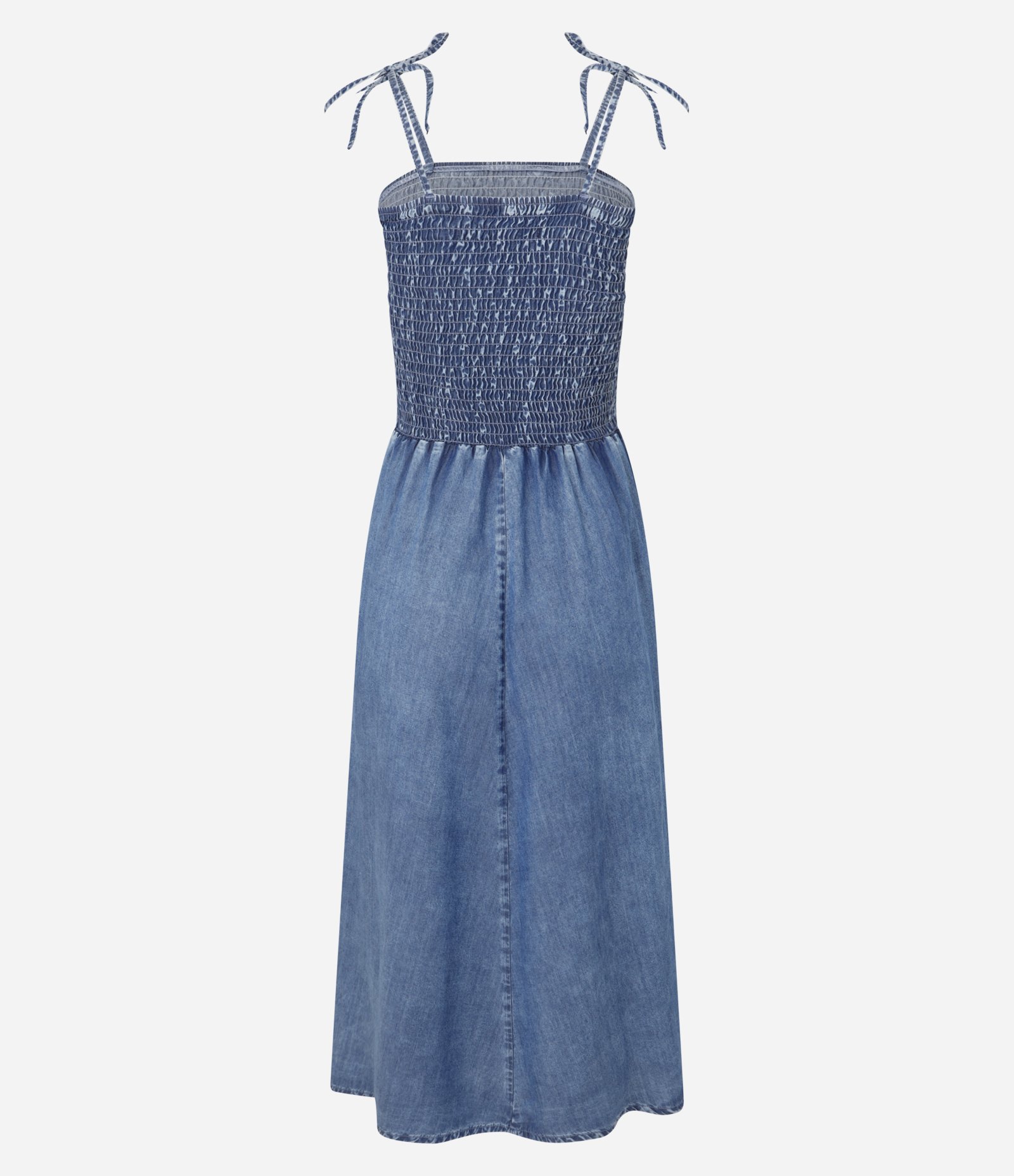 Vestido Midi Jeans com Busto em Lastex com Alça Fina Azul 5