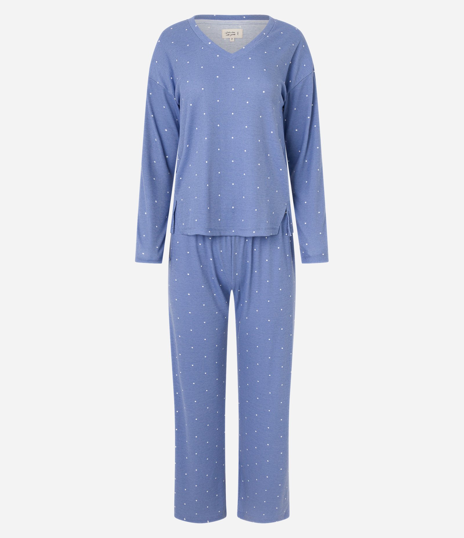 Pijama Longo em Ribana com Estampa Poá Azul 4