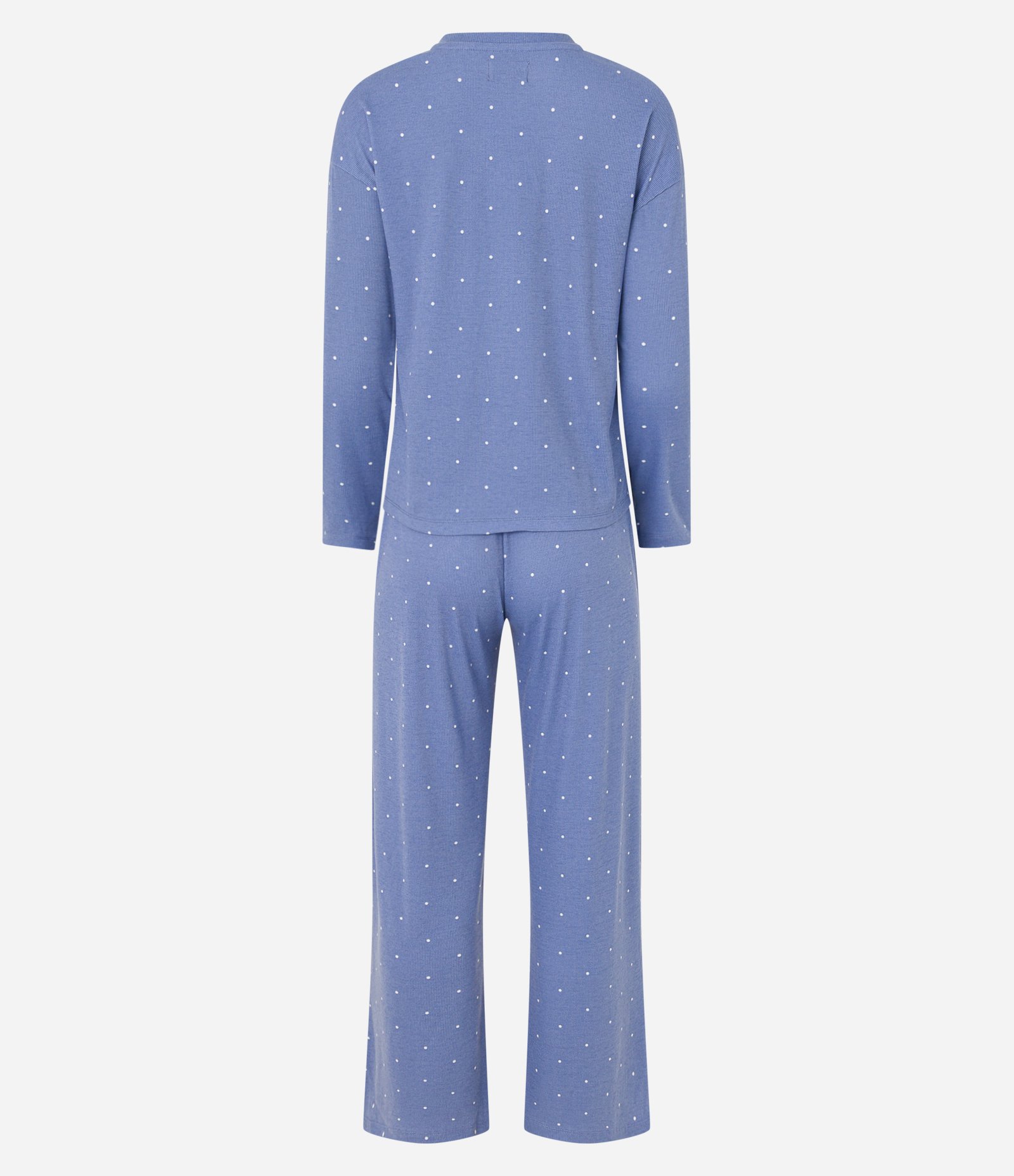 Pijama Longo em Ribana com Estampa Poá Azul 5