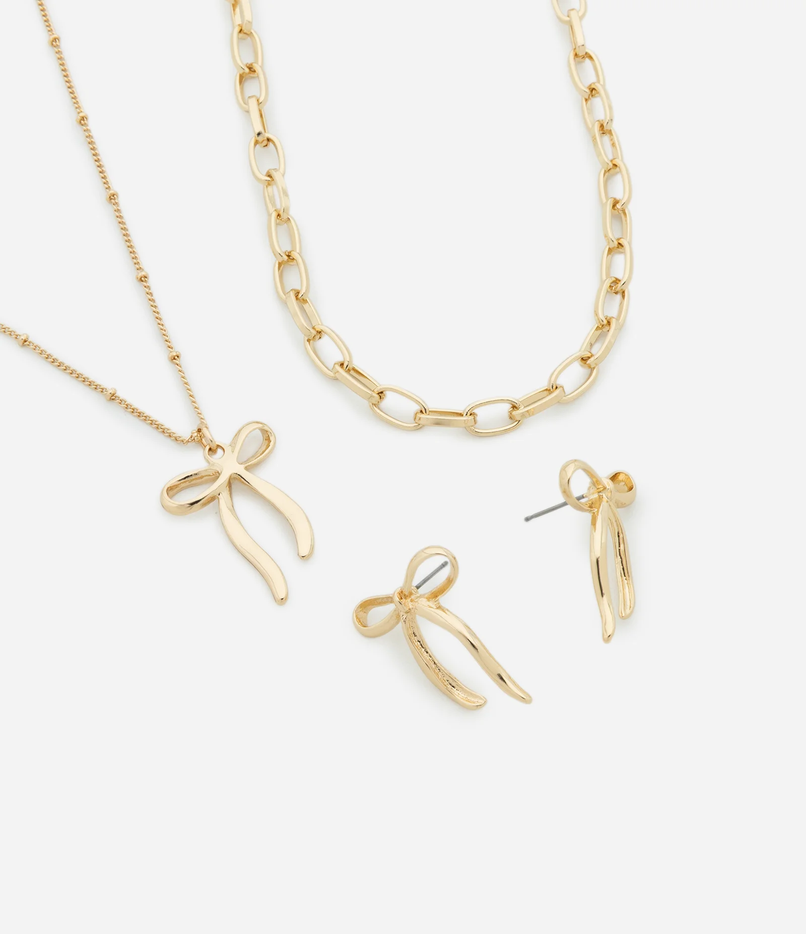 Conjunto de Colar e Brinco com Pingente de Laço Dourado 1