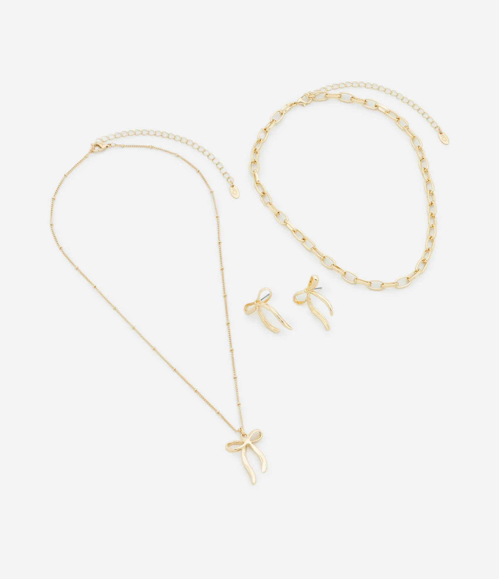 Conjunto de Colar e Brinco com Pingente de Laço Dourado 2