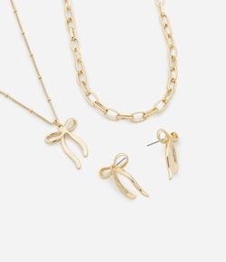 Conjunto de Colar e Brinco com Pingente de Laço