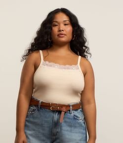 Regata em Ribana com Rendinha no Decote Curve & Plus Size