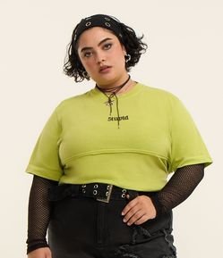 Camiseta em Algodão com Estampa Stupid Curve & Plus Size