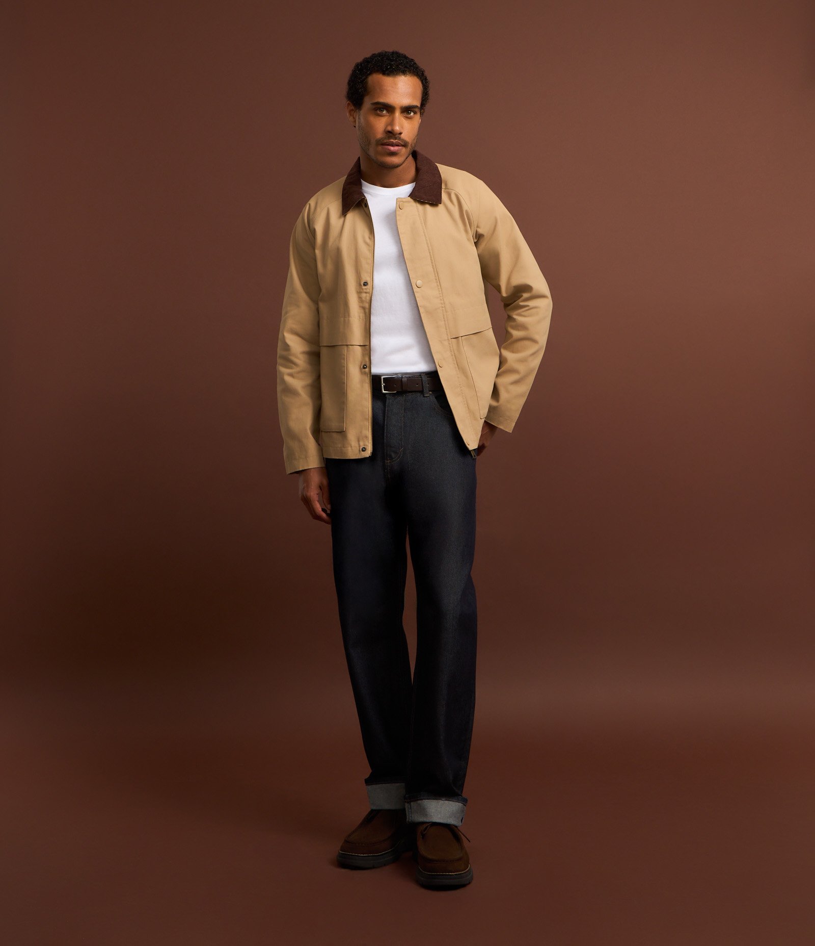 Jaqueta em Algodão com Gola de Veludo e Bolsos Largos Bege 2