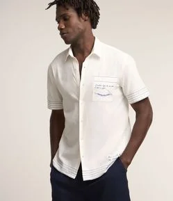 Camisa em Tricoline com Bordado Meu Caminho eu Mesmo Traço Gilberto Gil